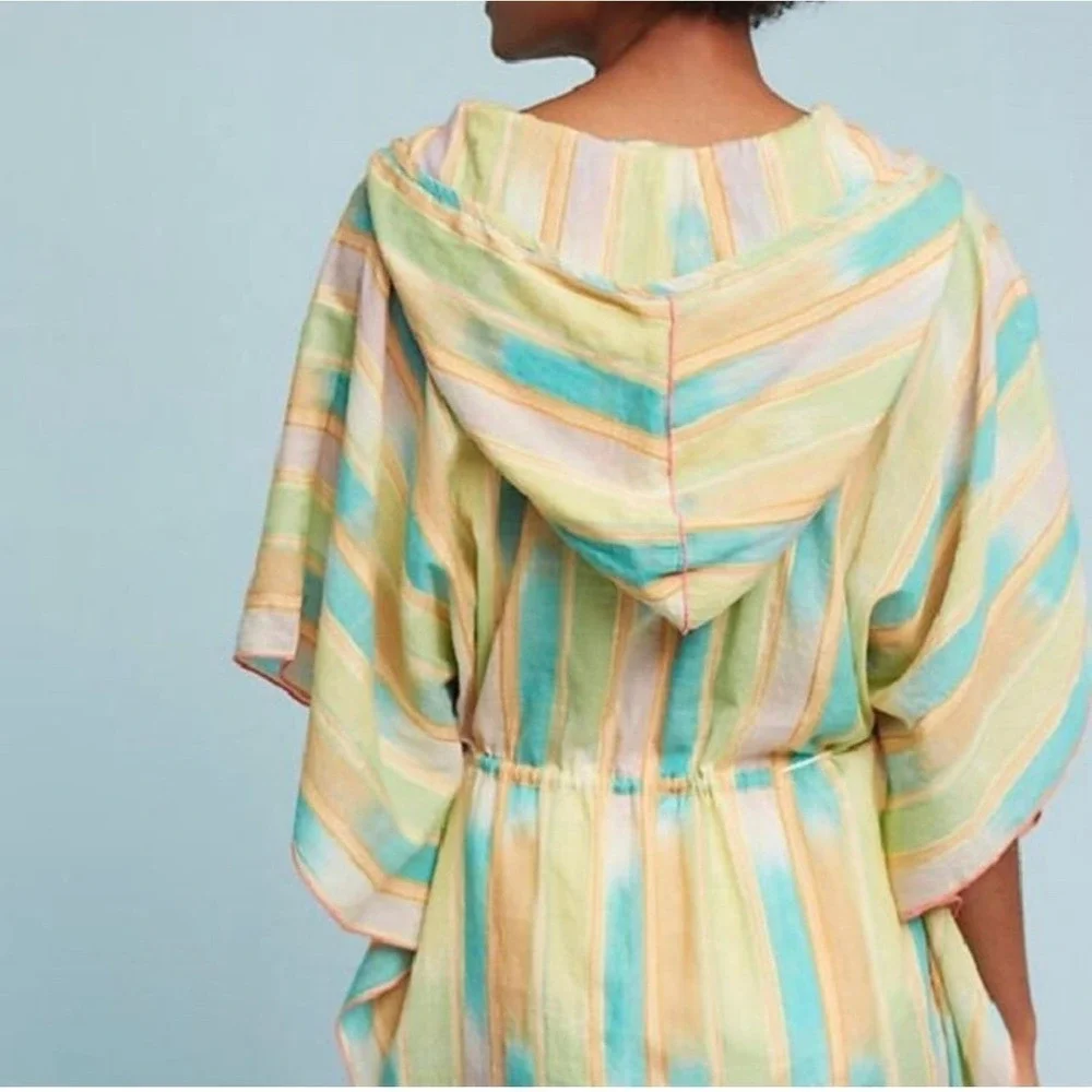 Anthropologie Lilka Pastel Yarn Dyed Tunic Poncho Green Cotton Oversized Size XS